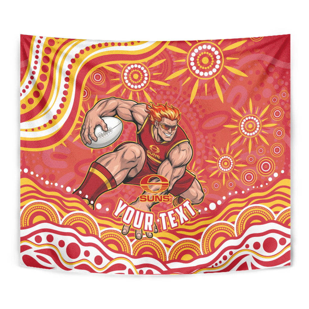 Personalized Gold Coast Suns Mascot Tapestry Aboriginal Dot Art - Dreamtime Football Mascot
