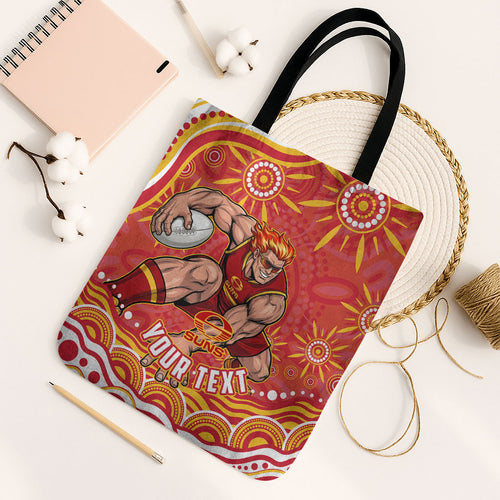 Personalized Gold Coast Suns Mascot Tote Bag Aboriginal Dot Art - Dreamtime Football Mascot