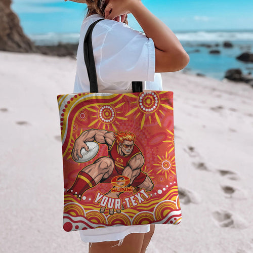 Personalized Gold Coast Suns Mascot Tote Bag Aboriginal Dot Art - Dreamtime Football Mascot