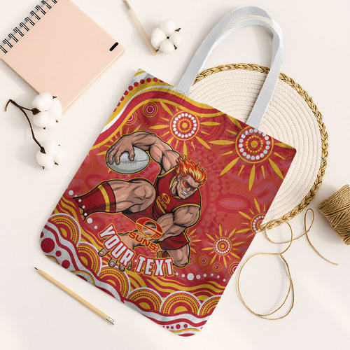 Personalized Gold Coast Suns Mascot Tote Bag Aboriginal Dot Art - Dreamtime Football Mascot