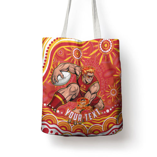 Personalized Gold Coast Suns Mascot Tote Bag Aboriginal Dot Art - Dreamtime Football Mascot