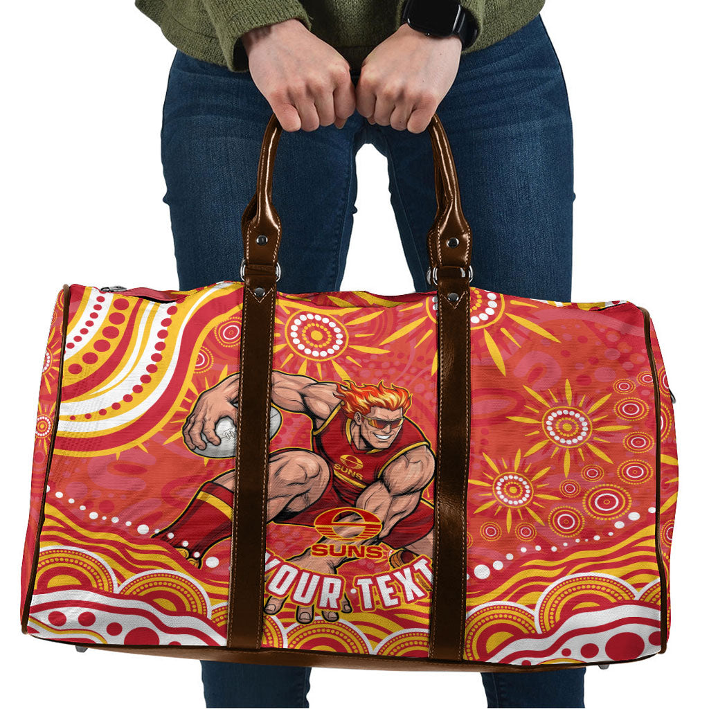 Personalized Gold Coast Suns Mascot Travel Bag Aboriginal Dot Art - Dreamtime Football Mascot