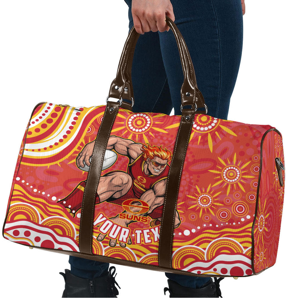 Personalized Gold Coast Suns Mascot Travel Bag Aboriginal Dot Art - Dreamtime Football Mascot