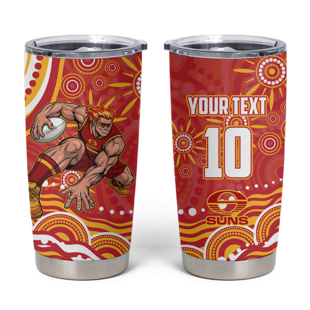 Personalized Gold Coast Suns Mascot Tumbler Cup Aboriginal Dot Art - Dreamtime Football Mascot