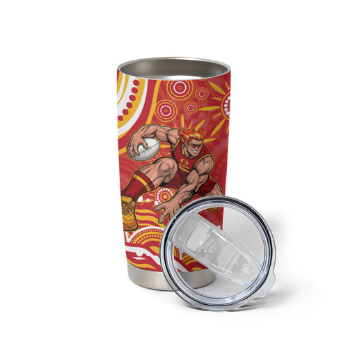 Personalized Gold Coast Suns Mascot Tumbler Cup Aboriginal Dot Art - Dreamtime Football Mascot