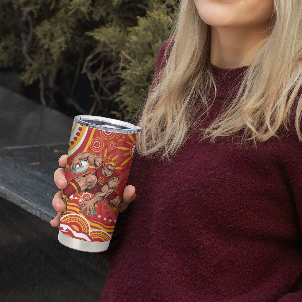 Personalized Gold Coast Suns Mascot Tumbler Cup Aboriginal Dot Art - Dreamtime Football Mascot