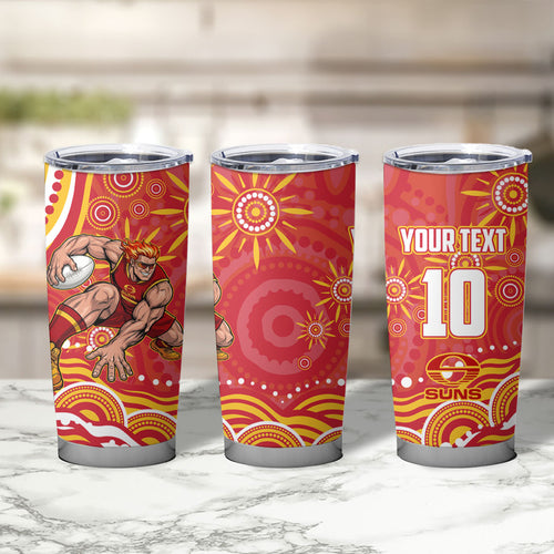 Personalized Gold Coast Suns Mascot Tumbler Cup Aboriginal Dot Art - Dreamtime Football Mascot