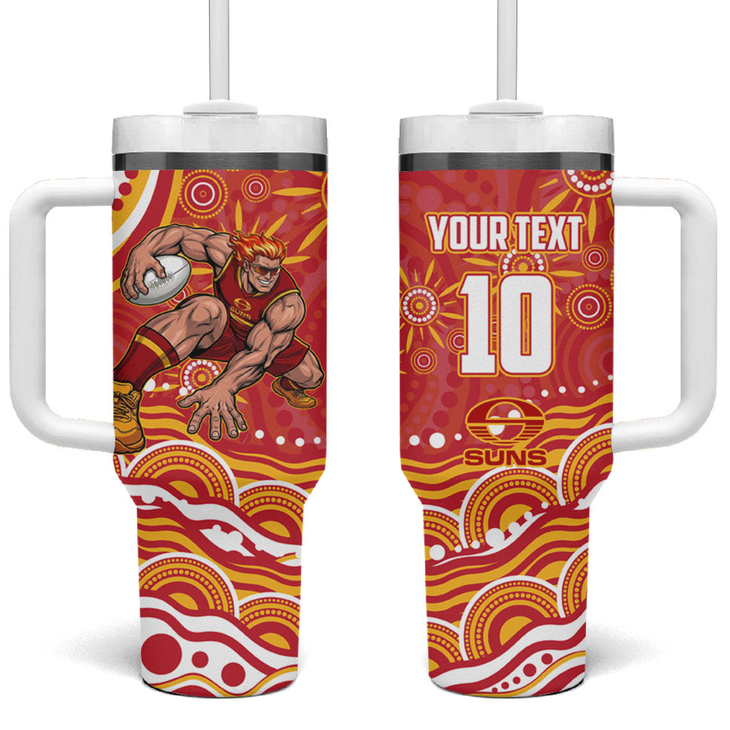 Personalized Gold Coast Suns Mascot Tumbler With Handle Aboriginal Dot Art - Dreamtime Football Mascot