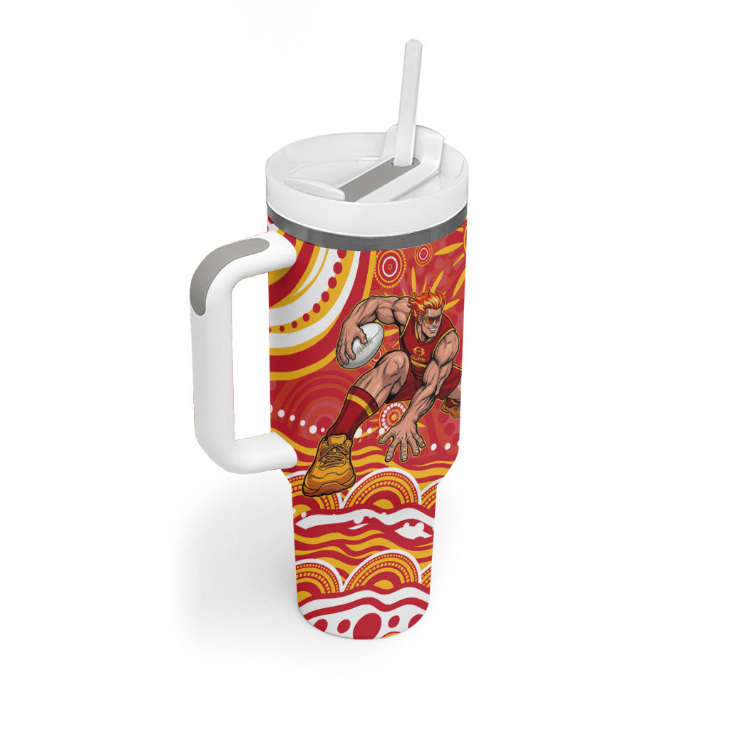 Personalized Gold Coast Suns Mascot Tumbler With Handle Aboriginal Dot Art - Dreamtime Football Mascot
