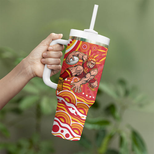 Personalized Gold Coast Suns Mascot Tumbler With Handle Aboriginal Dot Art - Dreamtime Football Mascot