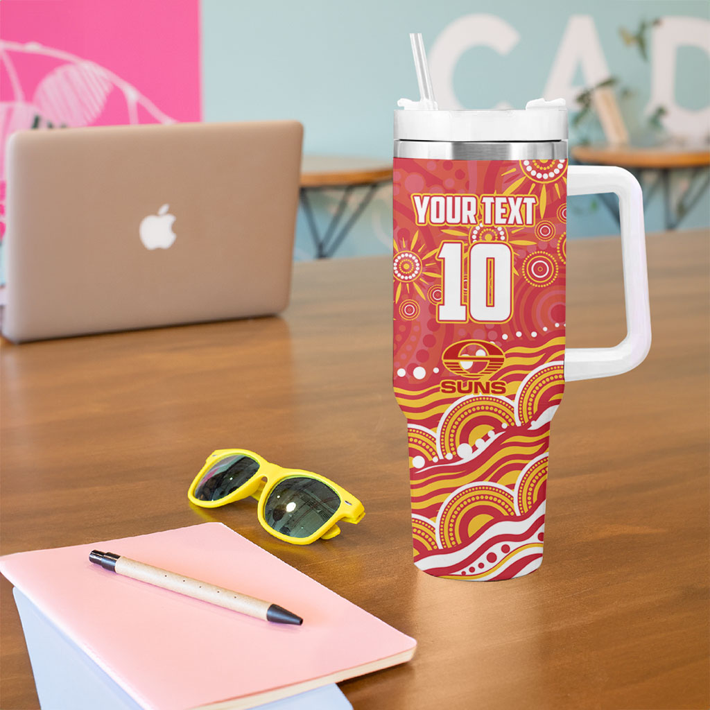 Personalized Gold Coast Suns Mascot Tumbler With Handle Aboriginal Dot Art - Dreamtime Football Mascot