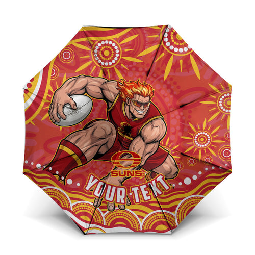 Personalized Gold Coast Suns Mascot Umbrella Aboriginal Dot Art - Dreamtime Football Mascot