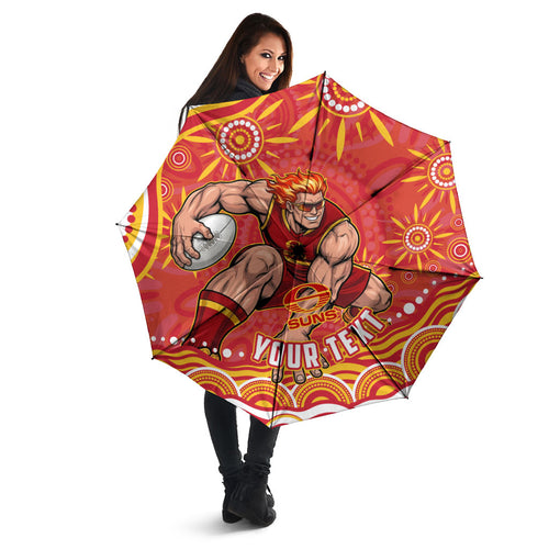 Personalized Gold Coast Suns Mascot Umbrella Aboriginal Dot Art - Dreamtime Football Mascot