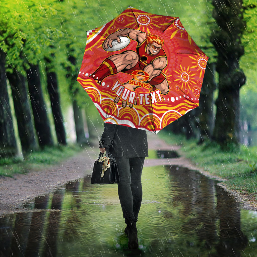 Personalized Gold Coast Suns Mascot Umbrella Aboriginal Dot Art - Dreamtime Football Mascot