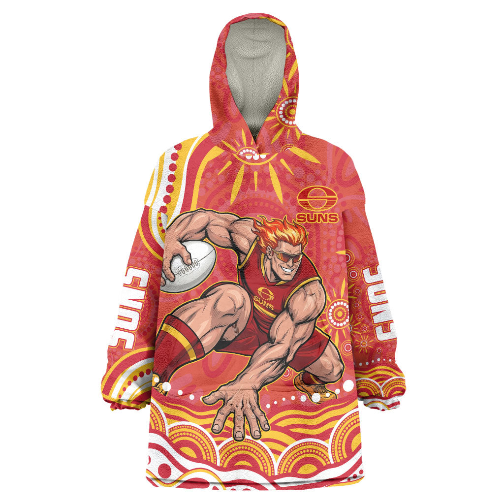 Personalized Gold Coast Suns Mascot Wearable Blanket Hoodie Aboriginal Dot Art - Dreamtime Football Mascot