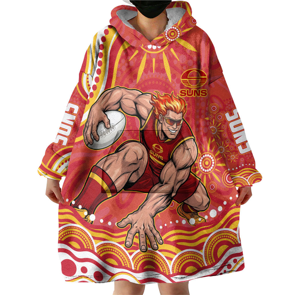 Personalized Gold Coast Suns Mascot Wearable Blanket Hoodie Aboriginal Dot Art - Dreamtime Football Mascot