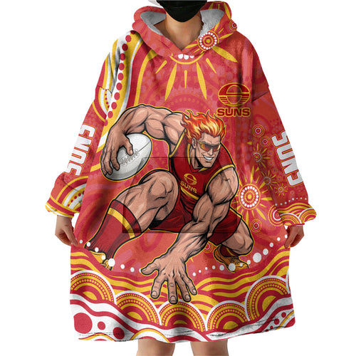 Personalized Gold Coast Suns Mascot Wearable Blanket Hoodie Aboriginal Dot Art - Dreamtime Football Mascot
