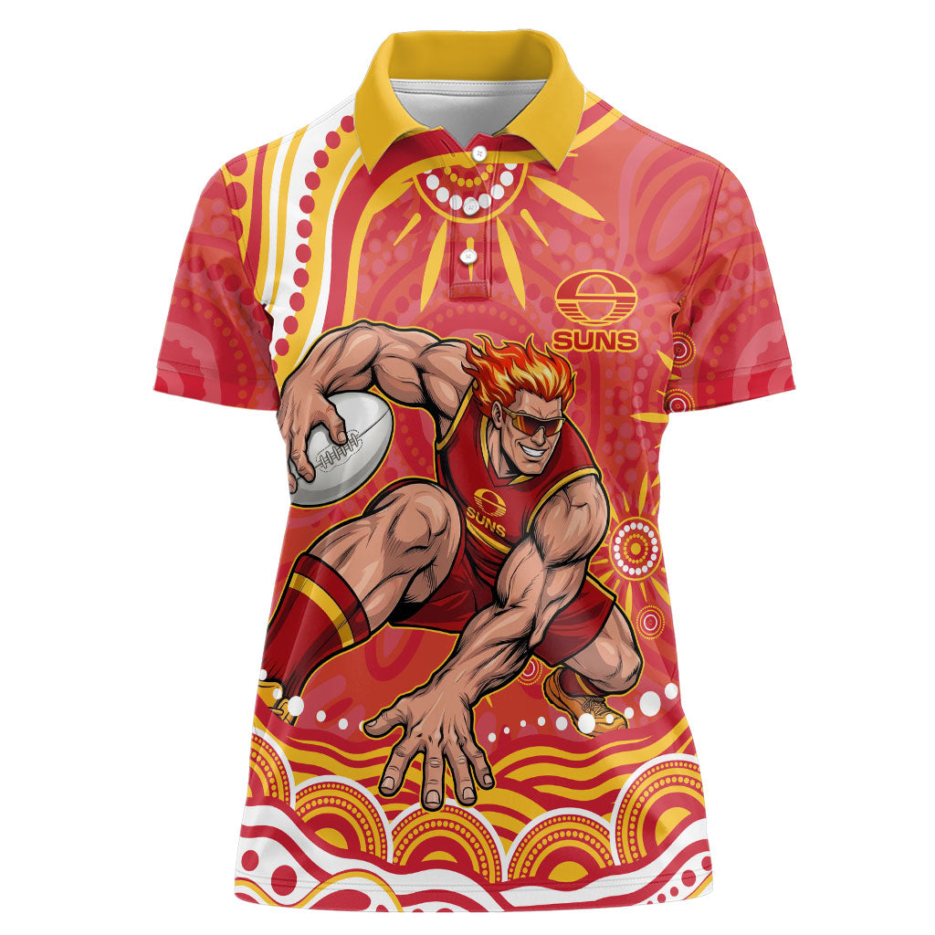 Personalized Gold Coast Suns Mascot Women Polo Shirt Aboriginal Dot Art - Dreamtime Football Mascot