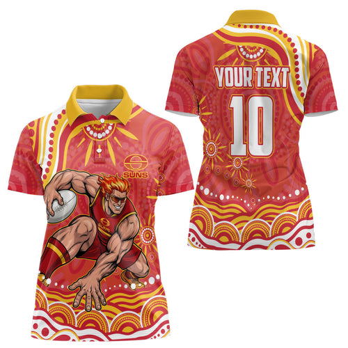 Personalized Gold Coast Suns Mascot Women Polo Shirt Aboriginal Dot Art - Dreamtime Football Mascot