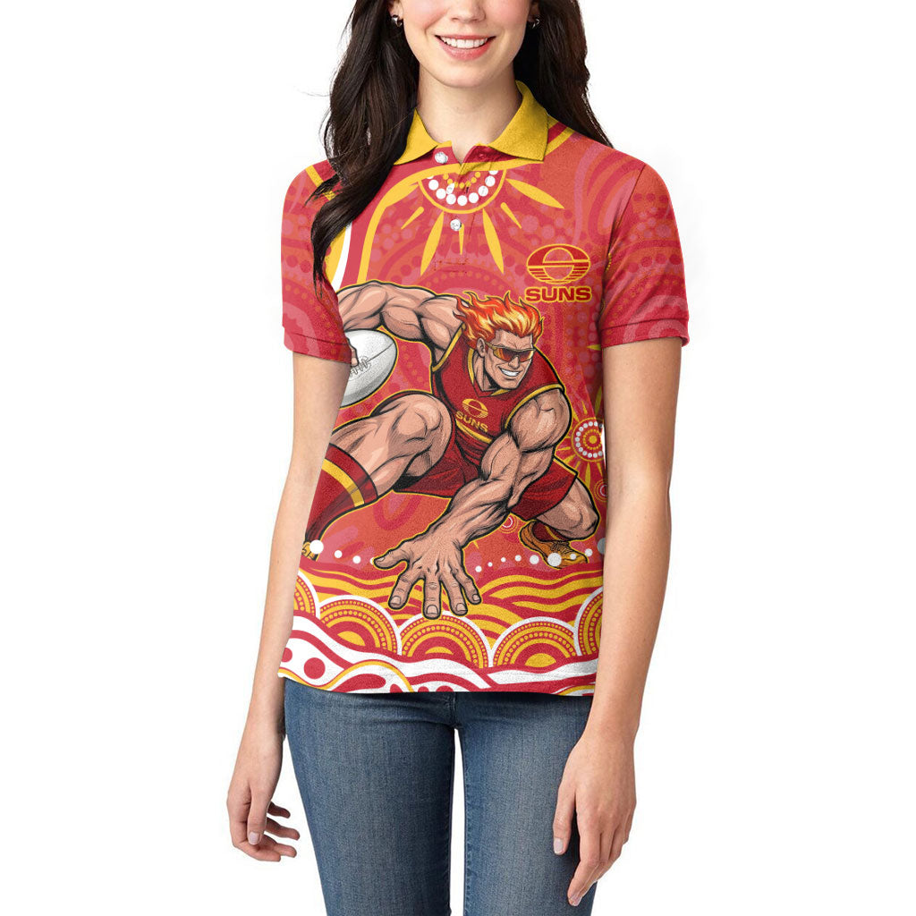 Personalized Gold Coast Suns Mascot Women Polo Shirt Aboriginal Dot Art - Dreamtime Football Mascot
