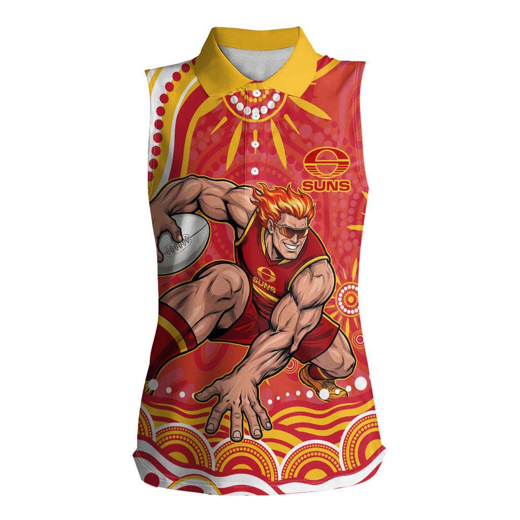 Personalized Gold Coast Suns Mascot Women Sleeveless Polo Shirt Aboriginal Dot Art - Dreamtime Football Mascot