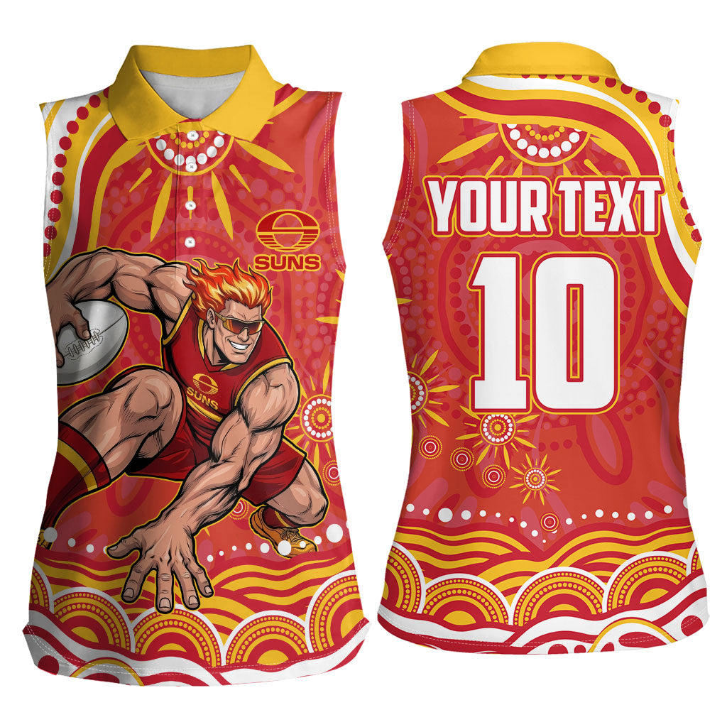 Personalized Gold Coast Suns Mascot Women Sleeveless Polo Shirt Aboriginal Dot Art - Dreamtime Football Mascot