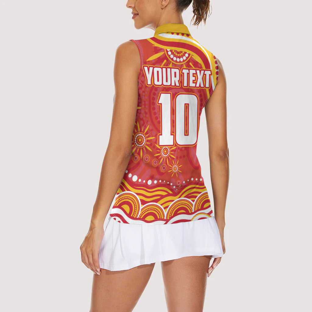 Personalized Gold Coast Suns Mascot Women Sleeveless Polo Shirt Aboriginal Dot Art - Dreamtime Football Mascot
