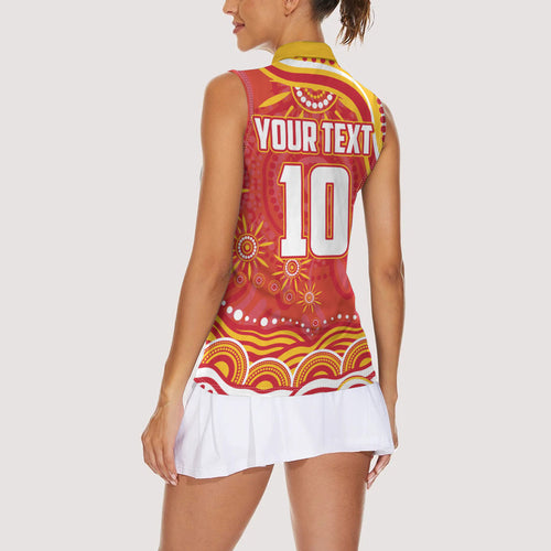 Personalized Gold Coast Suns Mascot Women Sleeveless Polo Shirt Aboriginal Dot Art - Dreamtime Football Mascot