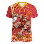 Personalized Gold Coast Suns Mascot Women V-Neck T-Shirt Aboriginal Dot Art - Dreamtime Football Mascot