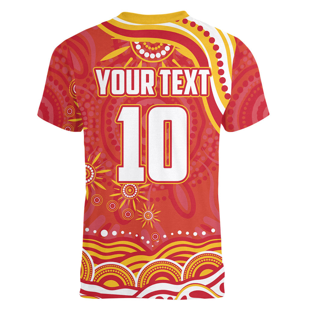 Personalized Gold Coast Suns Mascot Women V-Neck T-Shirt Aboriginal Dot Art - Dreamtime Football Mascot