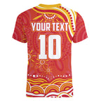 Personalized Gold Coast Suns Mascot Women V-Neck T-Shirt Aboriginal Dot Art - Dreamtime Football Mascot