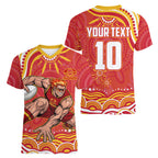 Personalized Gold Coast Suns Mascot Women V-Neck T-Shirt Aboriginal Dot Art - Dreamtime Football Mascot