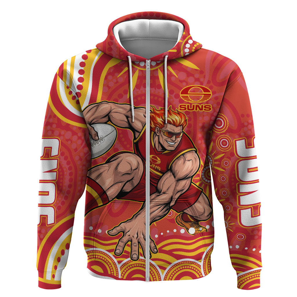 Personalized Gold Coast Suns Mascot Zip Hoodie Aboriginal Dot Art - Dreamtime Football Mascot