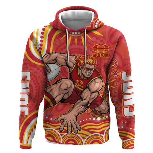 Personalized Gold Coast Suns Mascot Zip Hoodie Aboriginal Dot Art - Dreamtime Football Mascot