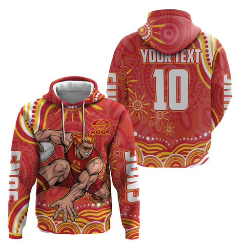 Personalized Gold Coast Suns Mascot Zip Hoodie Aboriginal Dot Art - Dreamtime Football Mascot
