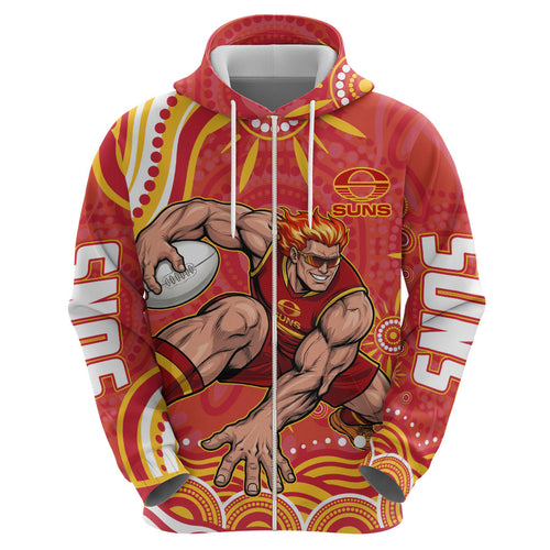 Personalized Gold Coast Suns Mascot Zip Hoodie Aboriginal Dot Art - Dreamtime Football Mascot