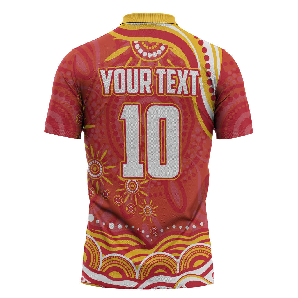 Personalized Gold Coast Suns Mascot Zipper Polo Shirt Aboriginal Dot Art - Dreamtime Football Mascot
