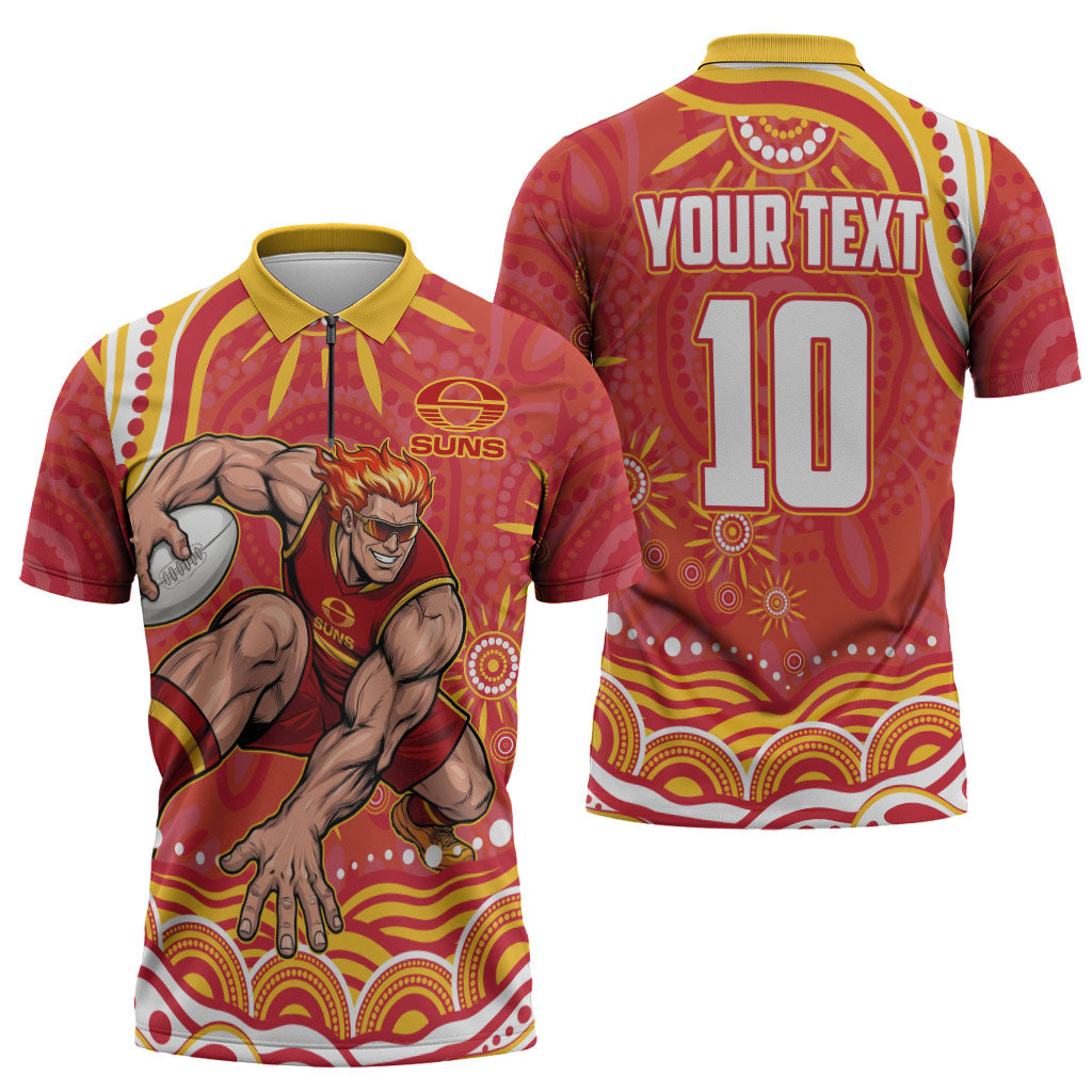 Personalized Gold Coast Suns Mascot Zipper Polo Shirt Aboriginal Dot Art - Dreamtime Football Mascot