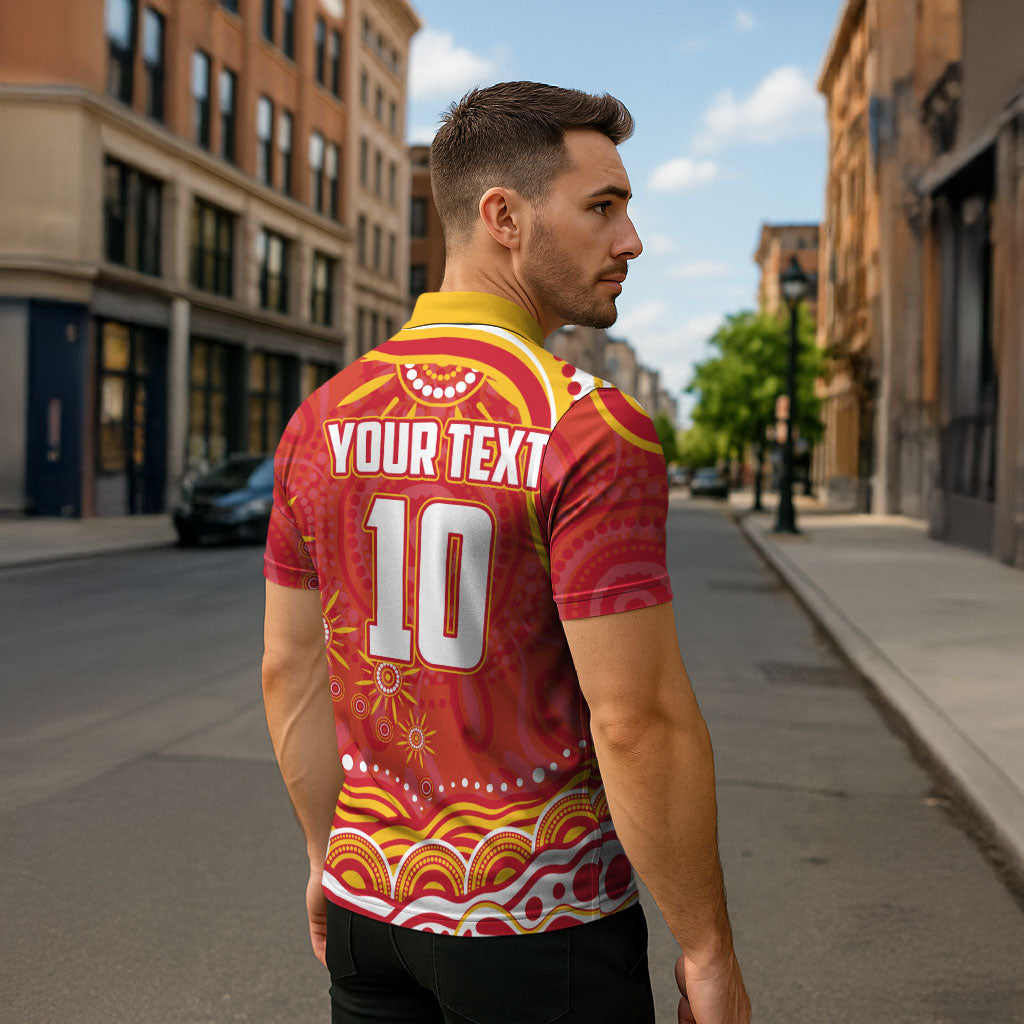 Personalized Gold Coast Suns Mascot Zipper Polo Shirt Aboriginal Dot Art - Dreamtime Football Mascot