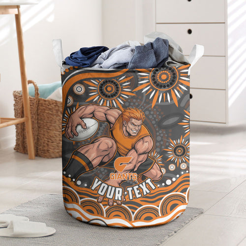 Personalized GWS Giants Rugby Laundry Basket Aboriginal Dot Art - Dreamtime Football Mascot