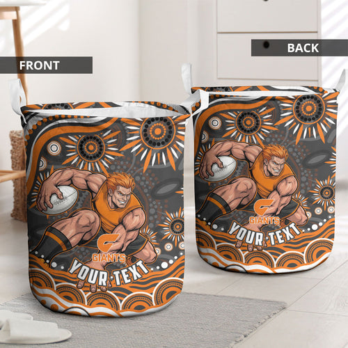 Personalized GWS Giants Rugby Laundry Basket Aboriginal Dot Art - Dreamtime Football Mascot