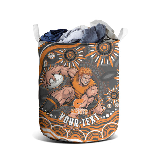 Personalized GWS Giants Rugby Laundry Basket Aboriginal Dot Art - Dreamtime Football Mascot