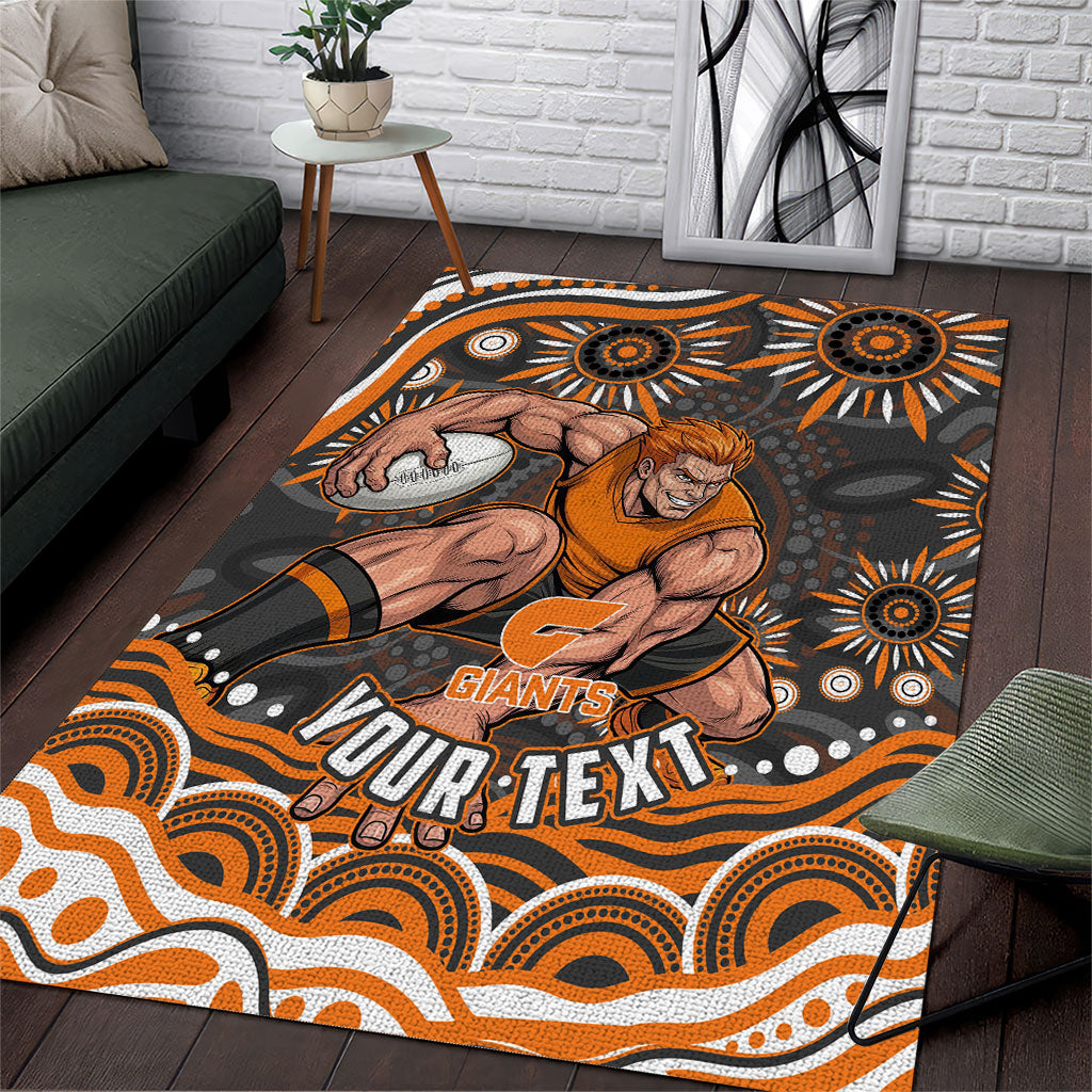 Personalized GWS Giants Rugby Area Rug Aboriginal Dot Art - Dreamtime Football Mascot