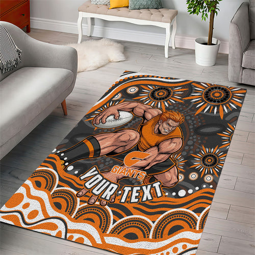Personalized GWS Giants Rugby Area Rug Aboriginal Dot Art - Dreamtime Football Mascot