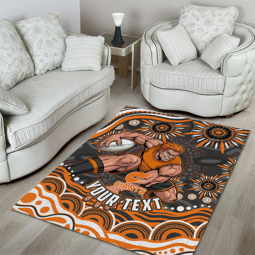 Personalized GWS Giants Rugby Area Rug Aboriginal Dot Art - Dreamtime Football Mascot