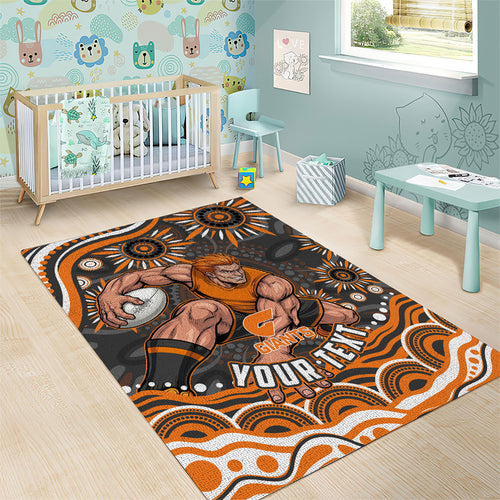 Personalized GWS Giants Rugby Area Rug Aboriginal Dot Art - Dreamtime Football Mascot
