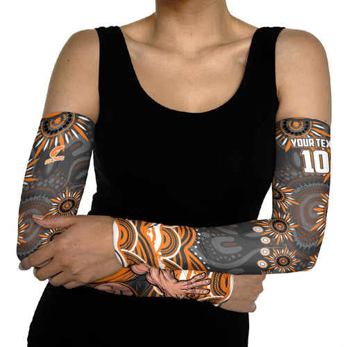 Personalized GWS Giants Rugby Arm Sleeves Aboriginal Dot Art - Dreamtime Football Mascot