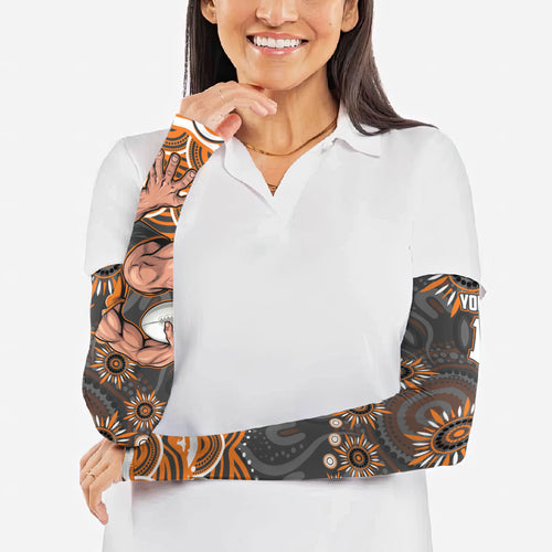 Personalized GWS Giants Rugby Arm Sleeves Aboriginal Dot Art - Dreamtime Football Mascot