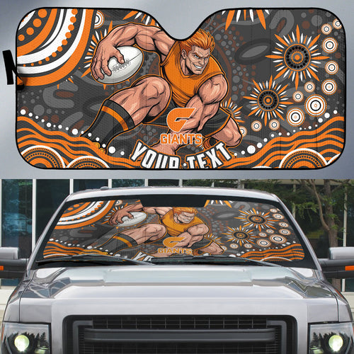 Personalized GWS Giants Rugby Auto Sun Shade Aboriginal Dot Art - Dreamtime Football Mascot