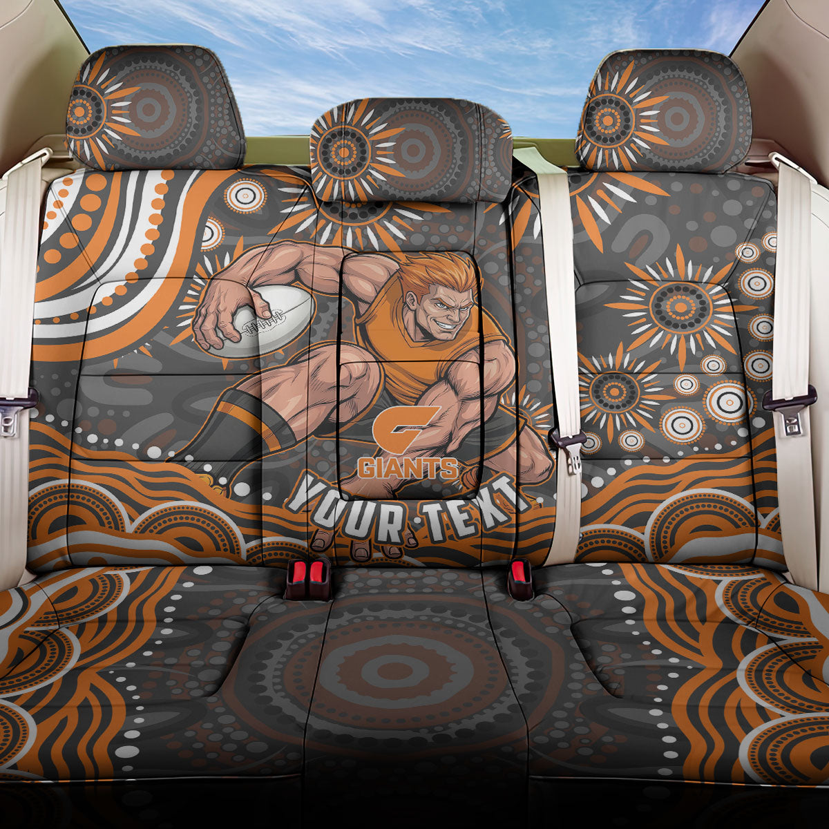 Personalized GWS Giants Rugby Back Car Seat Cover Aboriginal Dot Art - Dreamtime Football Mascot